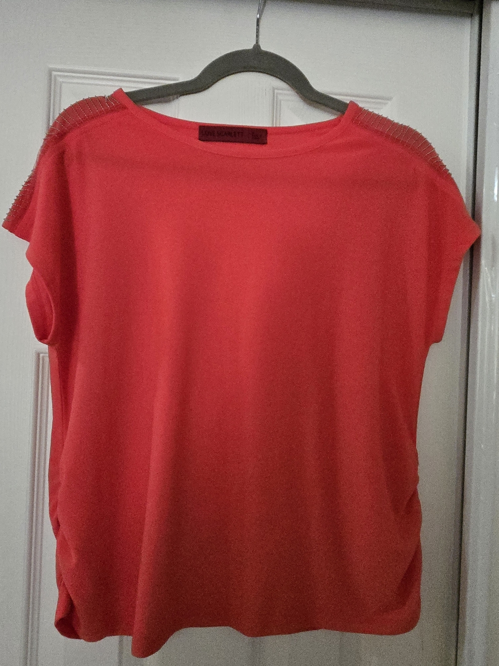 Scarlett Coral Bead-Trim Dolman Short Sleeve Top